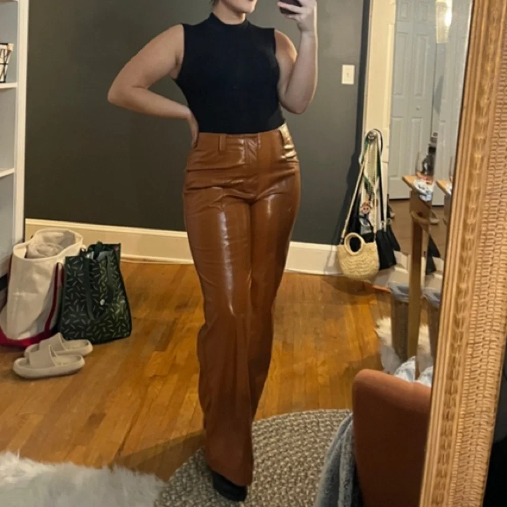 Free People Wide Leg Leather Pants Star Crossed Lovers Earthy Boho Neutral 12 - Picture 3 of 13